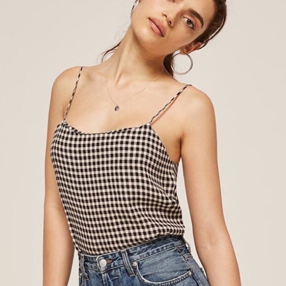 Reformation Atticus Cami Tank Top Black Gingham L
